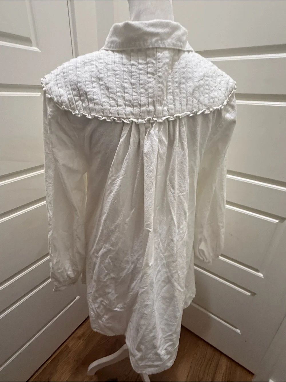 Free People. Cherry Long Sleeve Bib Mini Shirtdress. Optic White. Size Small.
